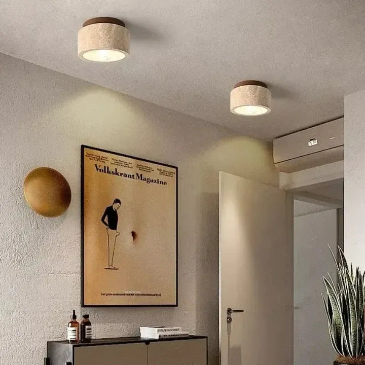 Travertin-Deckenleuchte – Verfeinertes Naturstein-Design für stilvolle Beleuchtung | Ideal für Wohnzimmer, Flur & Schlafzimmer