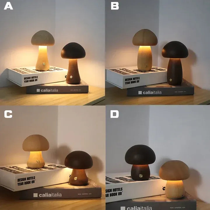 Pilz-Tischlampe aus Holz – Mystisch, Natürlich & Stimmungsvolles Licht | Dekorative Leuchte für Schlafzimmer, Wohnzimmer & Kinderzimmer