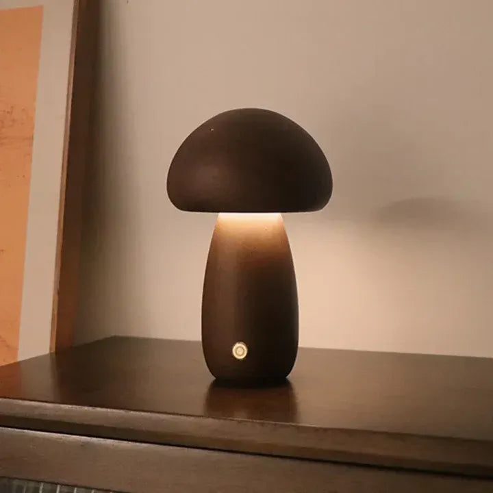 Pilz-Tischlampe aus Holz – Mystisch, Natürlich & Stimmungsvolles Licht | Dekorative Leuchte für Schlafzimmer, Wohnzimmer & Kinderzimmer
