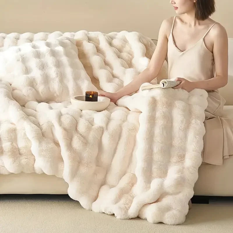 Reversible Bubble Texture Throw Double-Sided Home Blanket