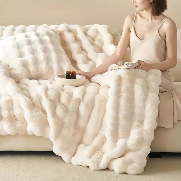 Reversible Bubble Texture Throw Double-Sided Home Blanket