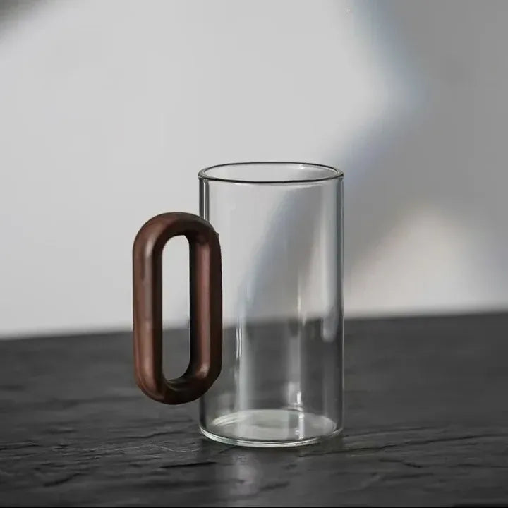 Glasmok mit Holzgriff – Hitzebeständig, Elegant & Ergonomisch | Rustikales Design für Tee, Kaffee & Heißgetränke