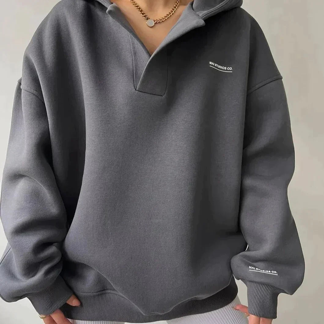 Hoodie Mit V-Ausschnitt Und Überschnittenen Schultern Für Damen | Winter