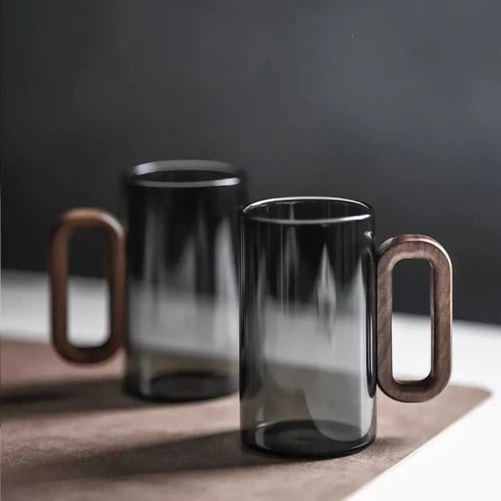 Glasmok mit Holzgriff – Hitzebeständig, Elegant & Ergonomisch | Rustikales Design für Tee, Kaffee & Heißgetränke