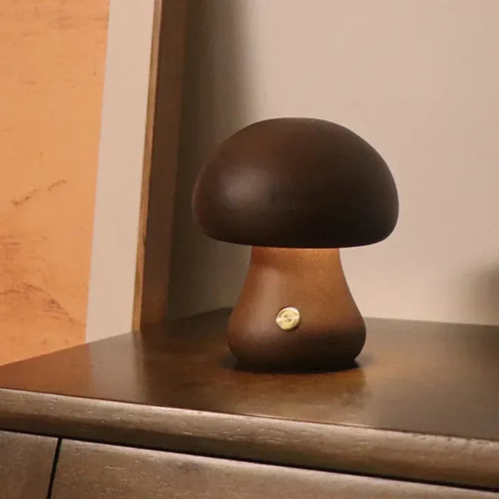 Pilz-Tischlampe aus Holz – Mystisch, Natürlich & Stimmungsvolles Licht | Dekorative Leuchte für Schlafzimmer, Wohnzimmer & Kinderzimmer