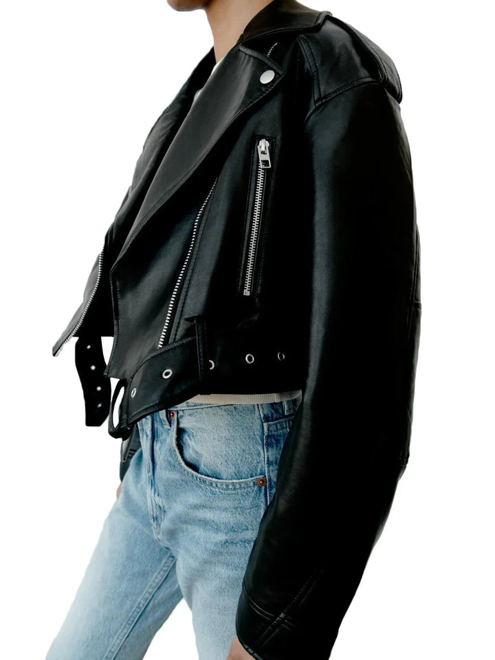 Kurz Geschnittene Lederjacke Für Damen | Freizeit