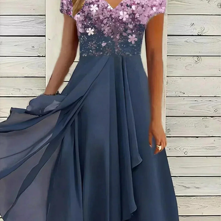 Vivienne | Elegantes Blumenkleid Mit V-ausschnitt Für Damen