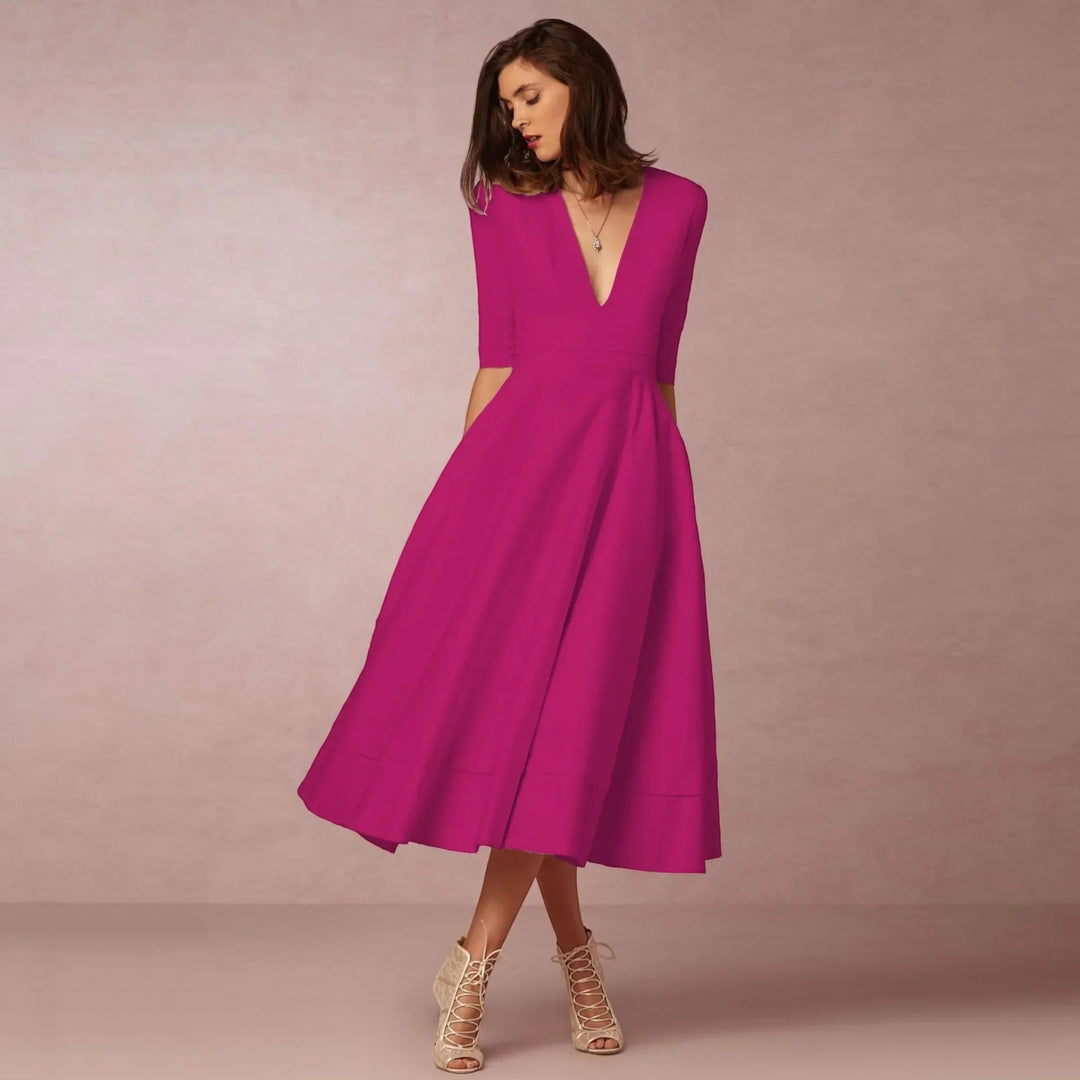 Indira | Elegantes Midikleid Mit V-ausschnitt Für Damen