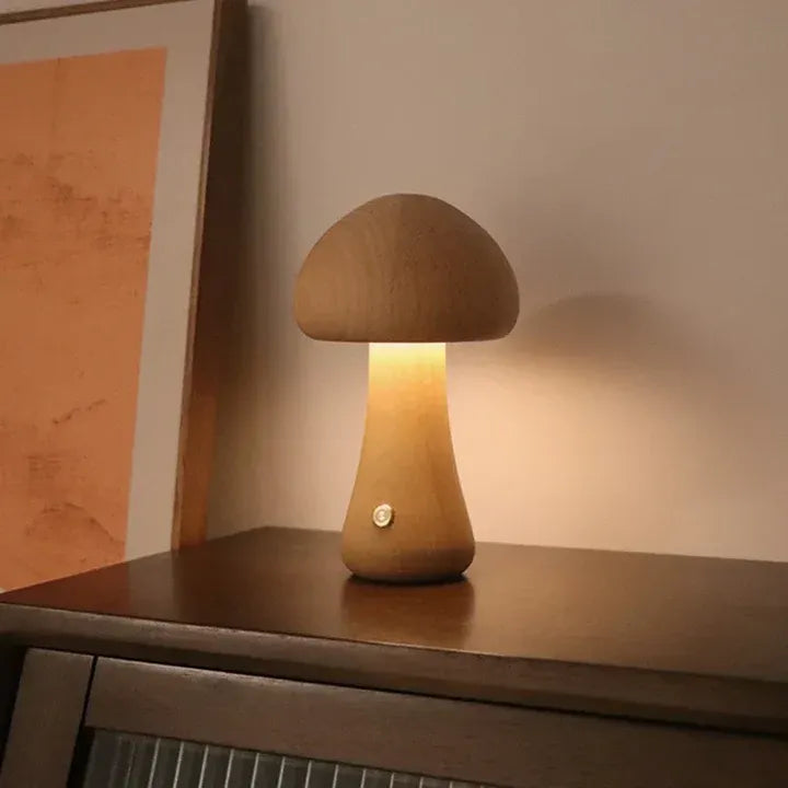 Pilz-Tischlampe aus Holz – Mystisch, Natürlich & Stimmungsvolles Licht | Dekorative Leuchte für Schlafzimmer, Wohnzimmer & Kinderzimmer