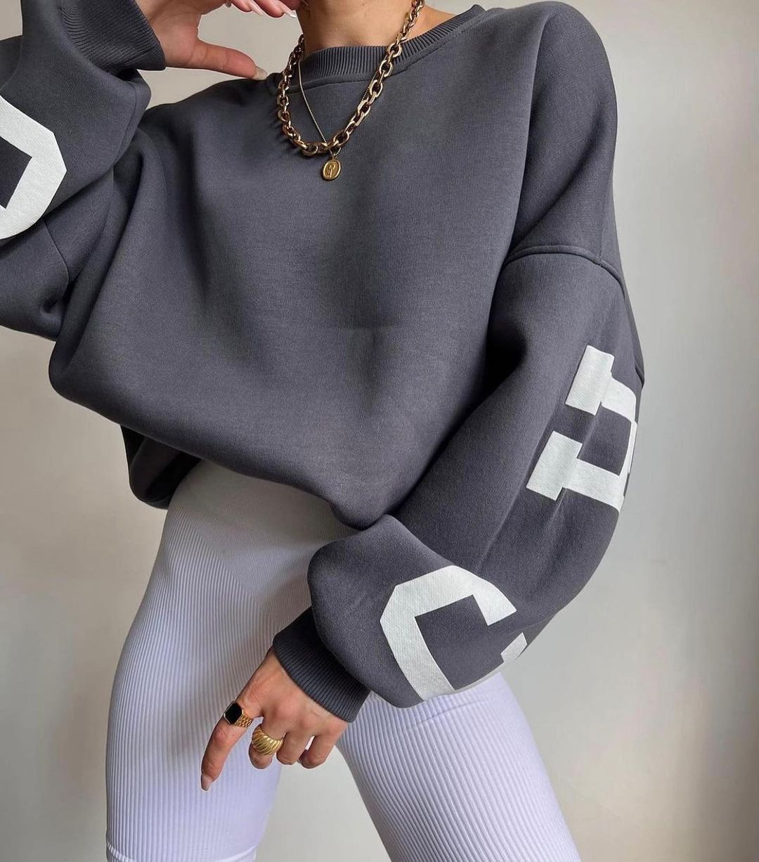 Übergroßer Kapuzenpullover Mit Rundhalsausschnitt Für Damen | Locker geschnittenes Design