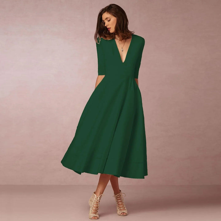 Indira | Elegantes Midikleid Mit V-ausschnitt Für Damen