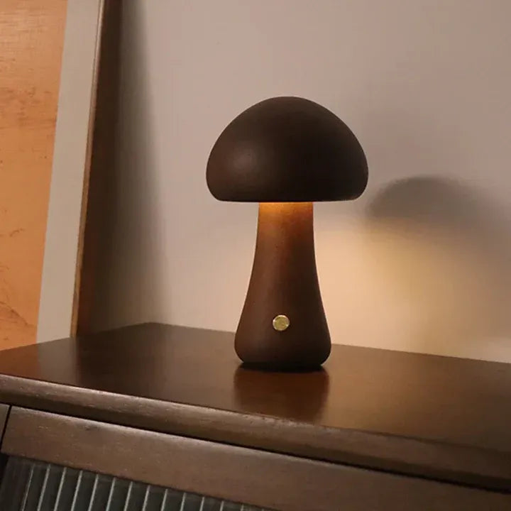 Pilz-Tischlampe aus Holz – Mystisch, Natürlich & Stimmungsvolles Licht | Dekorative Leuchte für Schlafzimmer, Wohnzimmer & Kinderzimmer