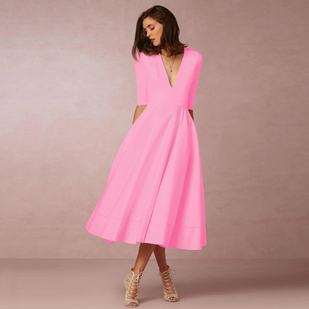 Indira | Elegantes Midikleid Mit V-ausschnitt Für Damen