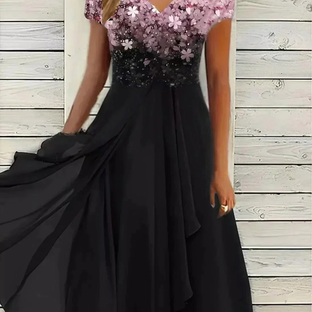 Vivienne | Elegantes Blumenkleid Mit V-ausschnitt Für Damen