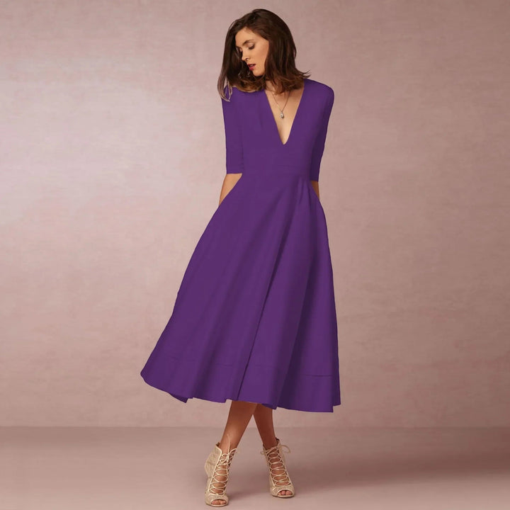 Indira | Elegantes Midikleid Mit V-ausschnitt Für Damen