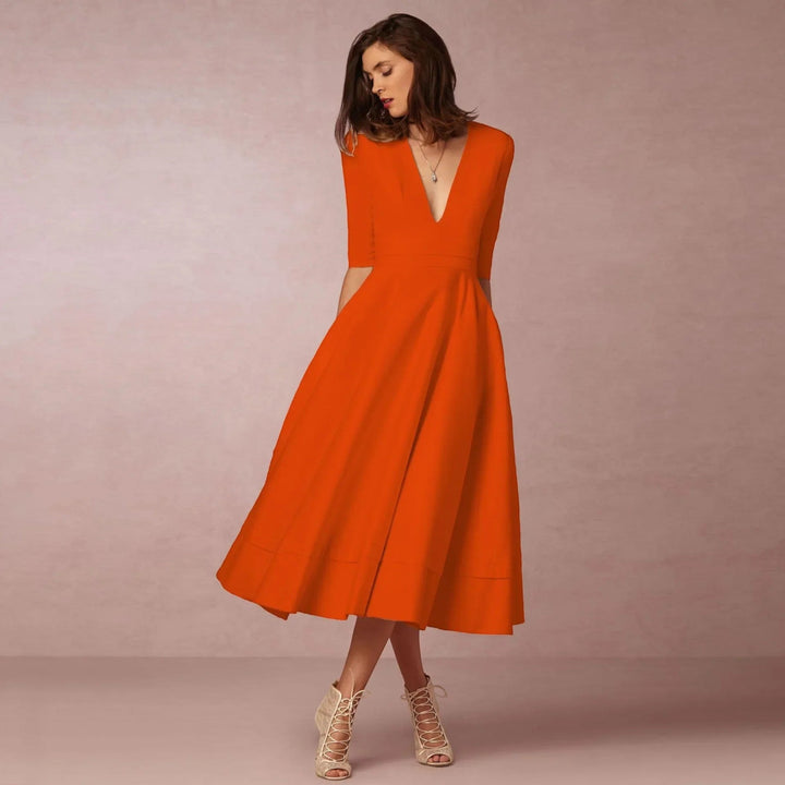 Indira | Elegantes Midikleid Mit V-ausschnitt Für Damen