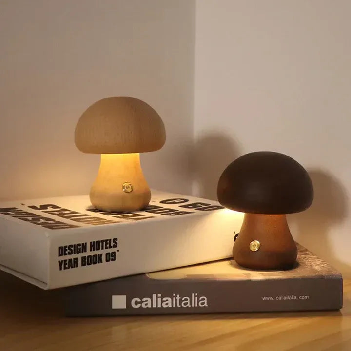 Pilz-Tischlampe aus Holz – Mystisch, Natürlich & Stimmungsvolles Licht | Dekorative Leuchte für Schlafzimmer, Wohnzimmer & Kinderzimmer