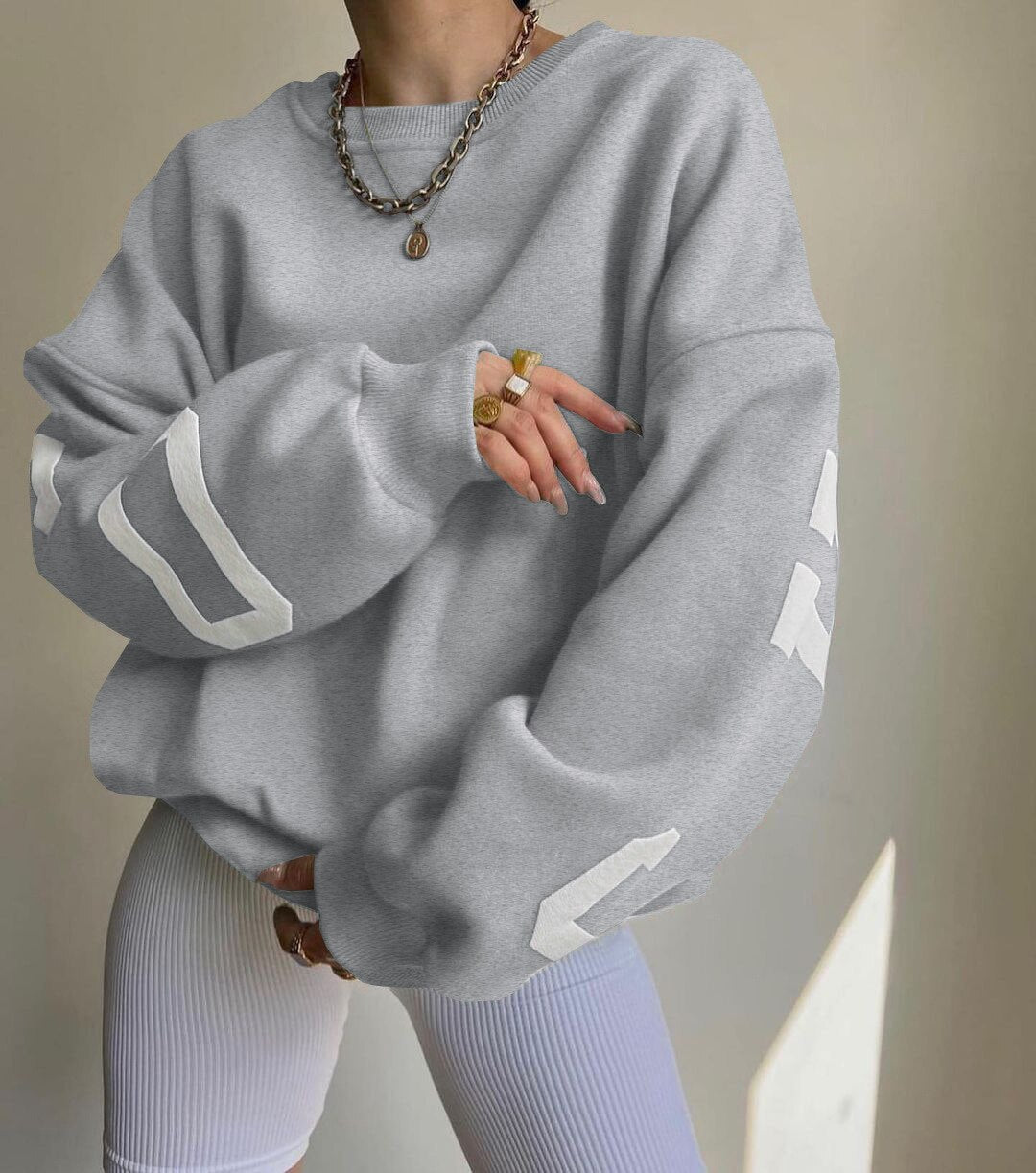Übergroßer Kapuzenpullover Mit Rundhalsausschnitt Für Damen | Locker geschnittenes Design