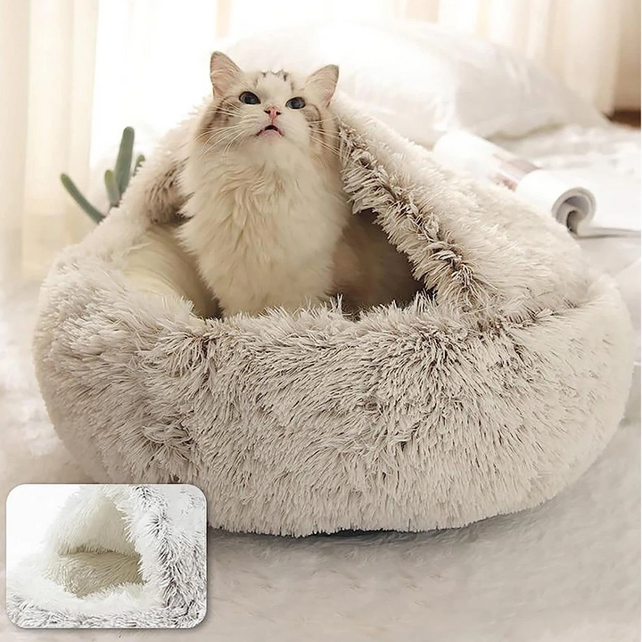 Round Hooded Dog Bed for Anxiety & Deep Sleep