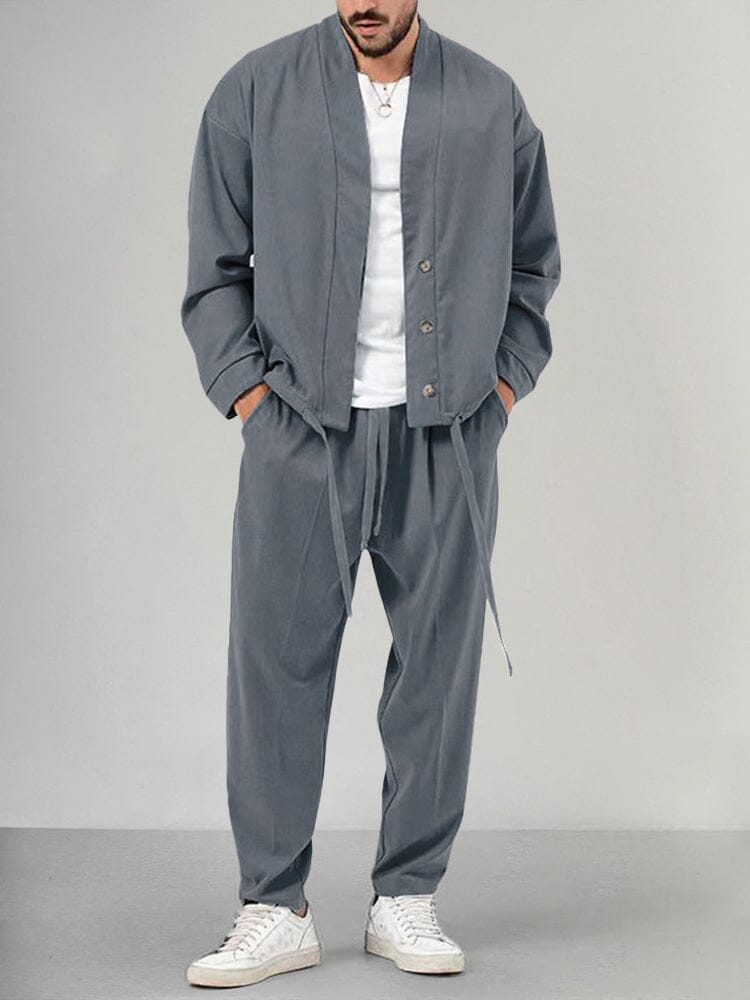 Schlichtes Kimono Jacken- Und Hosen Set Für Herren