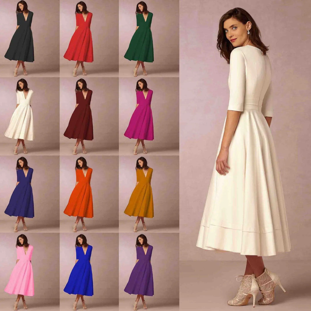 Indira | Elegantes Midikleid Mit V-ausschnitt Für Damen