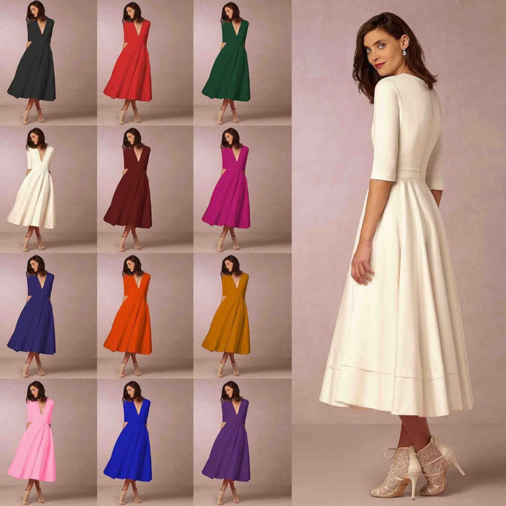 Indira | Elegantes Midikleid Mit V-ausschnitt Für Damen