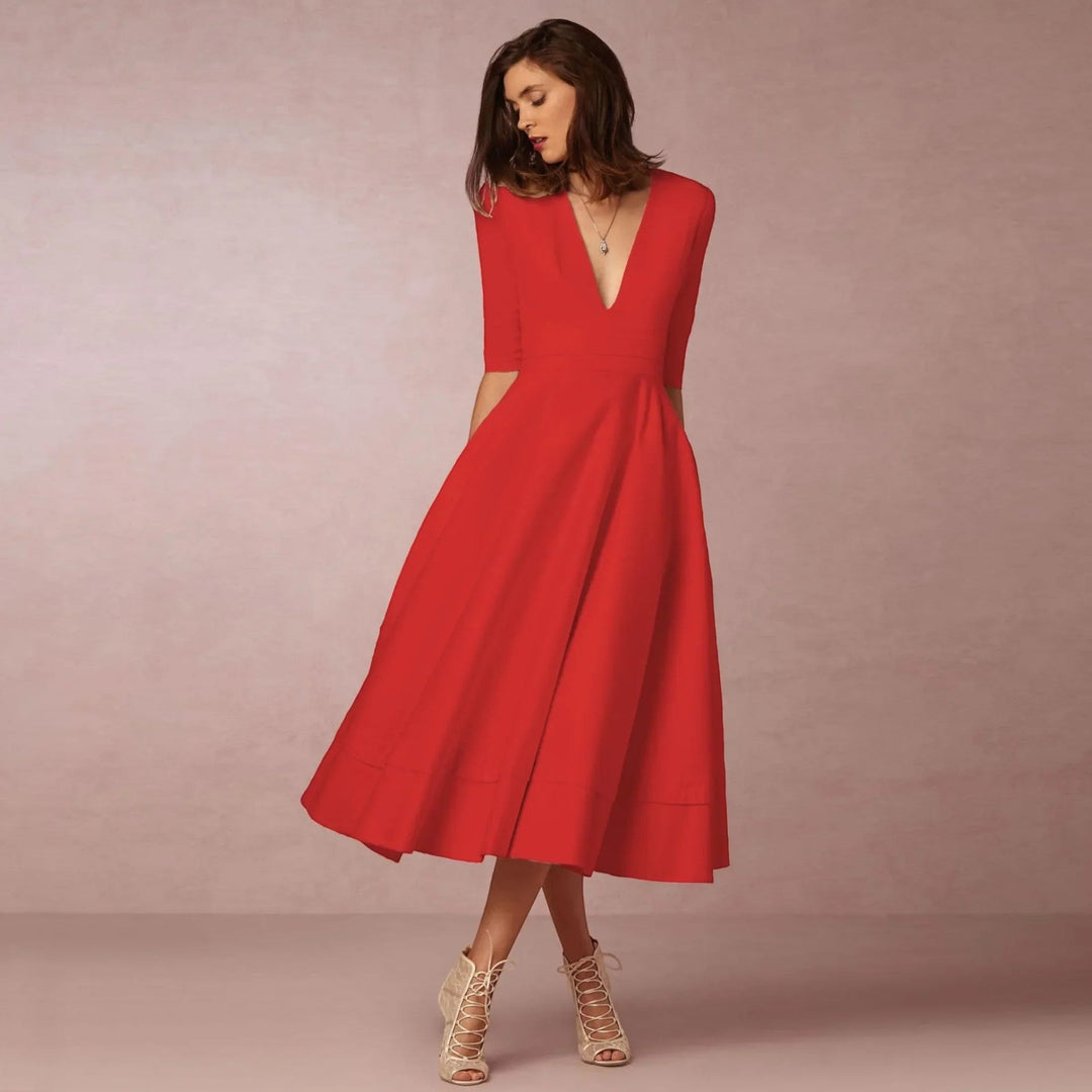 Indira | Elegantes Midikleid Mit V-ausschnitt Für Damen
