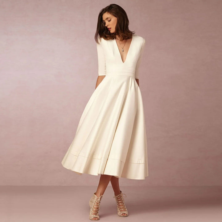 Indira | Elegantes Midikleid Mit V-ausschnitt Für Damen