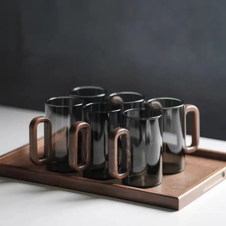 Glasmok mit Holzgriff – Hitzebeständig, Elegant & Ergonomisch | Rustikales Design für Tee, Kaffee & Heißgetränke