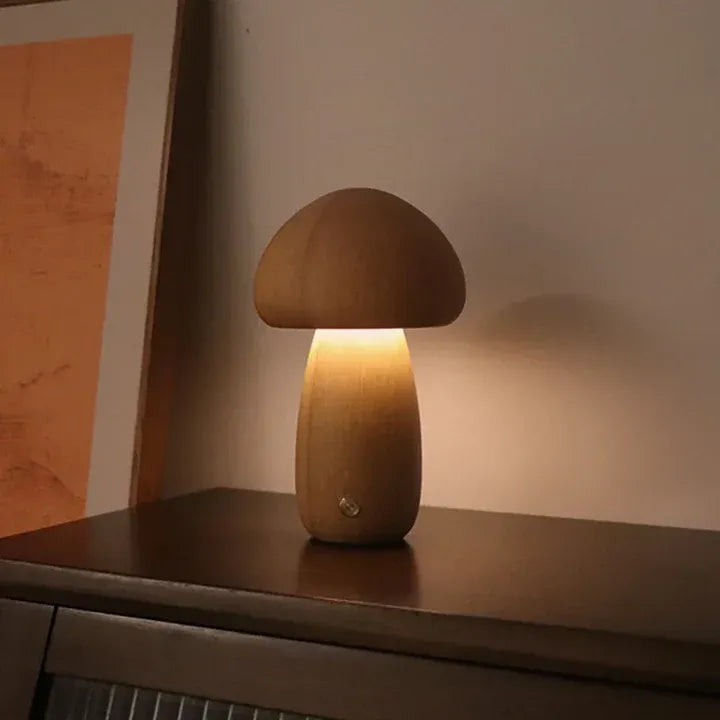 Pilz-Tischlampe aus Holz – Mystisch, Natürlich & Stimmungsvolles Licht | Dekorative Leuchte für Schlafzimmer, Wohnzimmer & Kinderzimmer