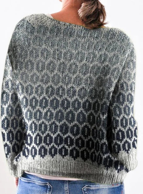 Kurz Geschnittener Strickpullover Mit Farbverlauf Für Damen | Mit U-Boot-Ausschnitt