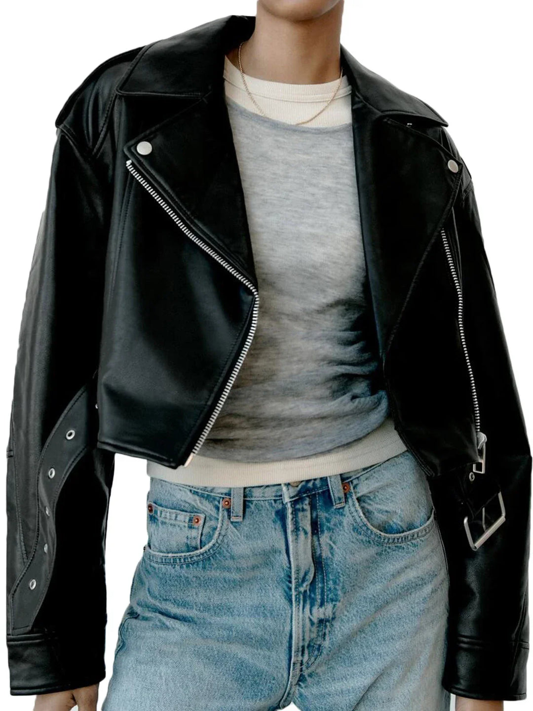 Kurz Geschnittene Lederjacke Für Damen | Freizeit