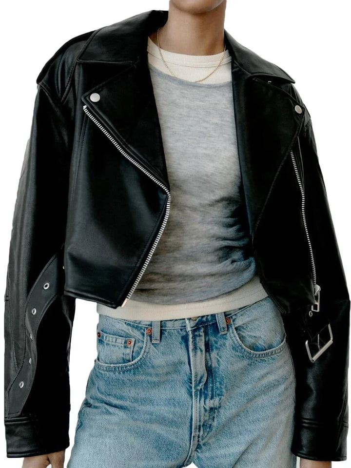 Kurz Geschnittene Lederjacke Für Damen | Freizeit