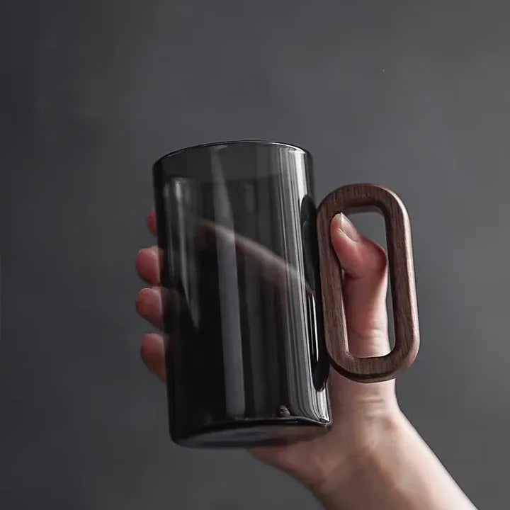 Glasmok mit Holzgriff – Hitzebeständig, Elegant & Ergonomisch | Rustikales Design für Tee, Kaffee & Heißgetränke