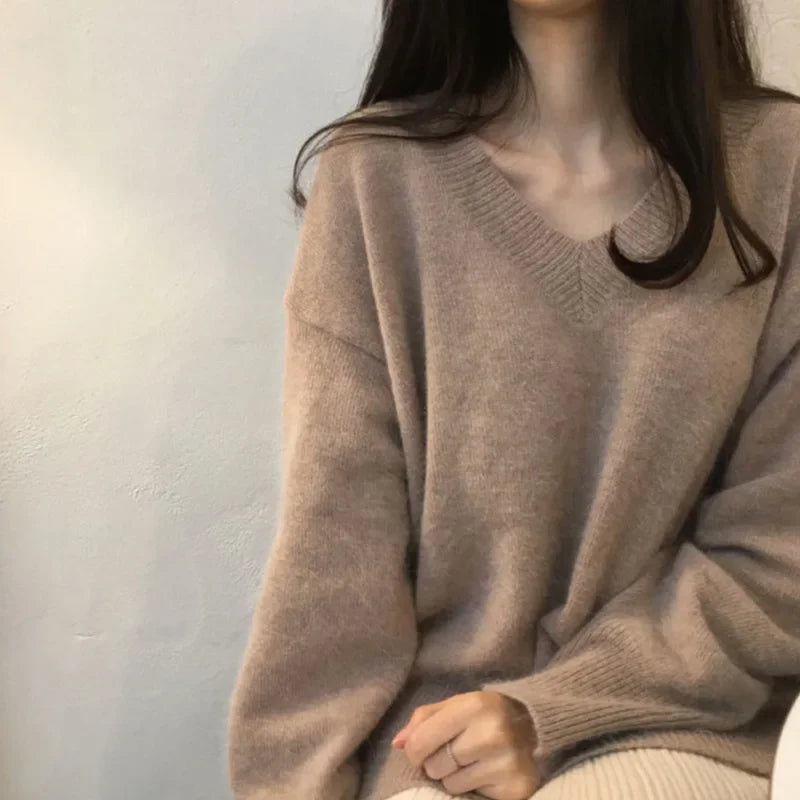 Damen Kaschmir Langarmpullover Für Den Winter | V-Ausschnitt