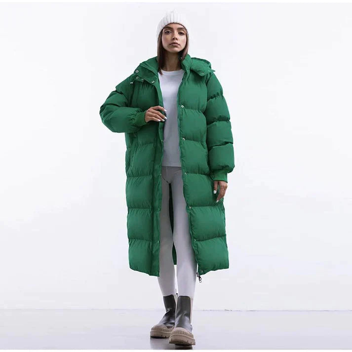 Lange Pufferjacke Mit Kapuze Für Frauen | Warm
