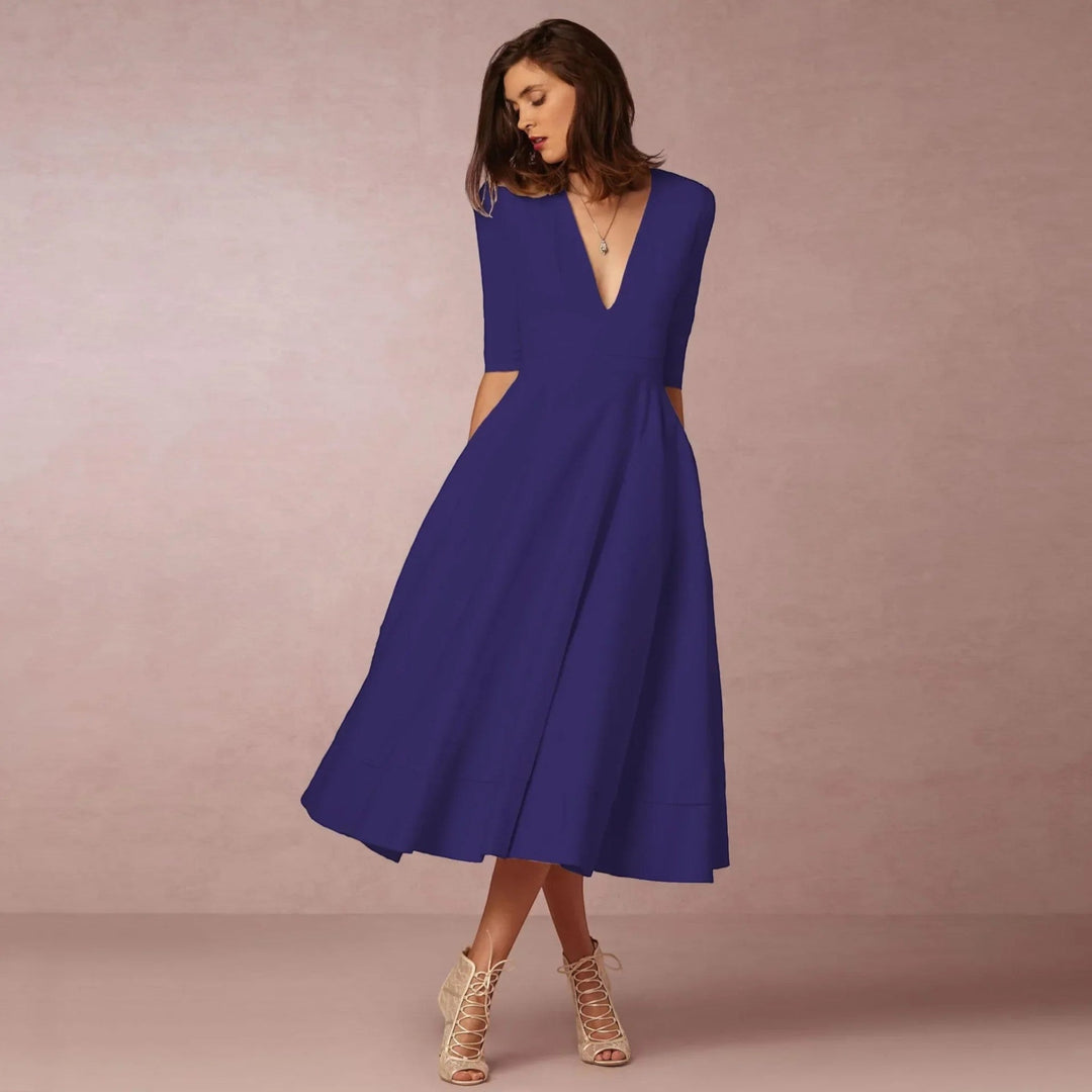Indira | Elegantes Midikleid Mit V-ausschnitt Für Damen
