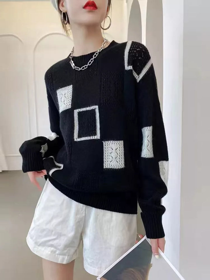 Strickpullover Mit Rundhalsausschnitt Und Karomuster Für Damen | Herbst