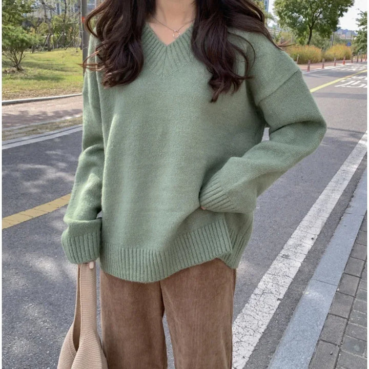 Damen Kaschmir Langarmpullover Für Den Winter | V-Ausschnitt