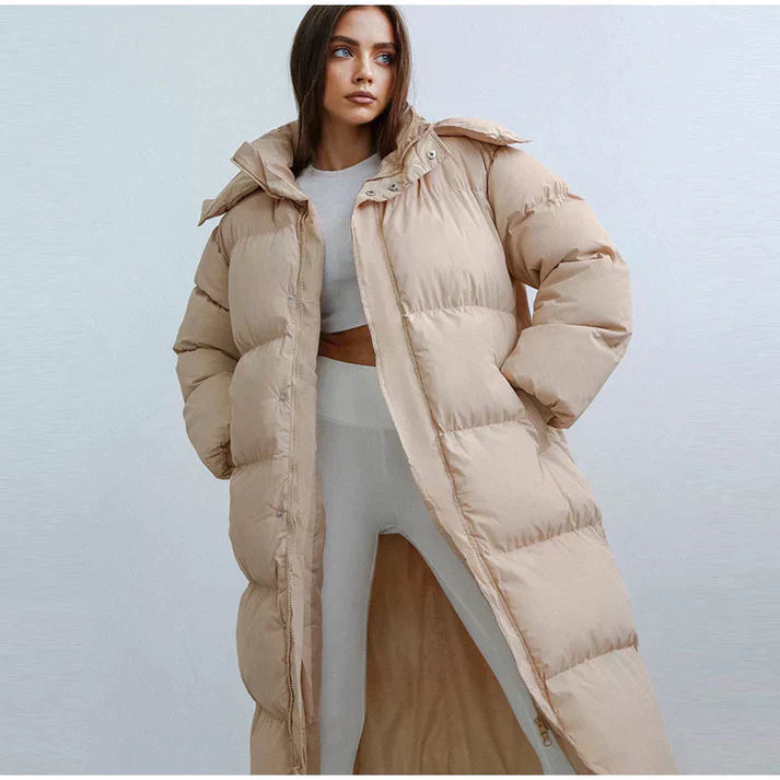 Lange Pufferjacke Mit Kapuze Für Frauen | Warm