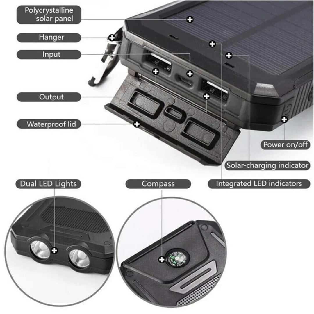 20000mAh Solar Power Bank Outdoor Dual USB Power Charger
