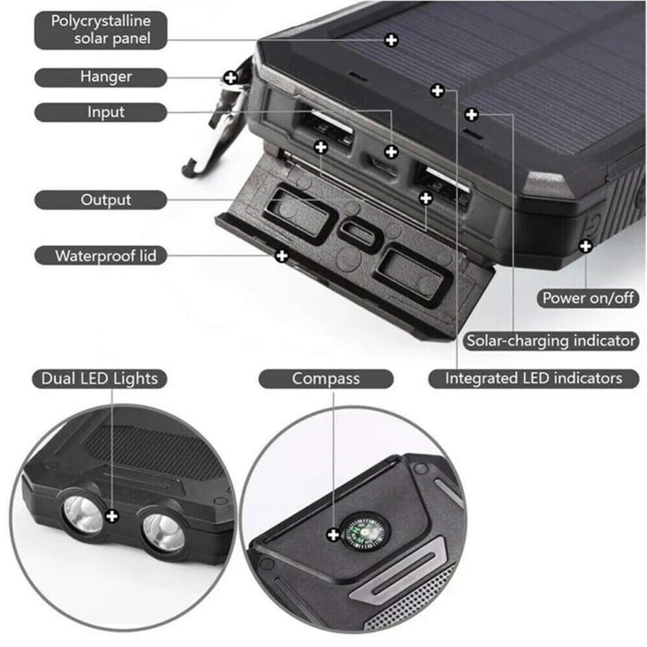 20000mAh Solar Power Bank Outdoor Dual USB Power Charger