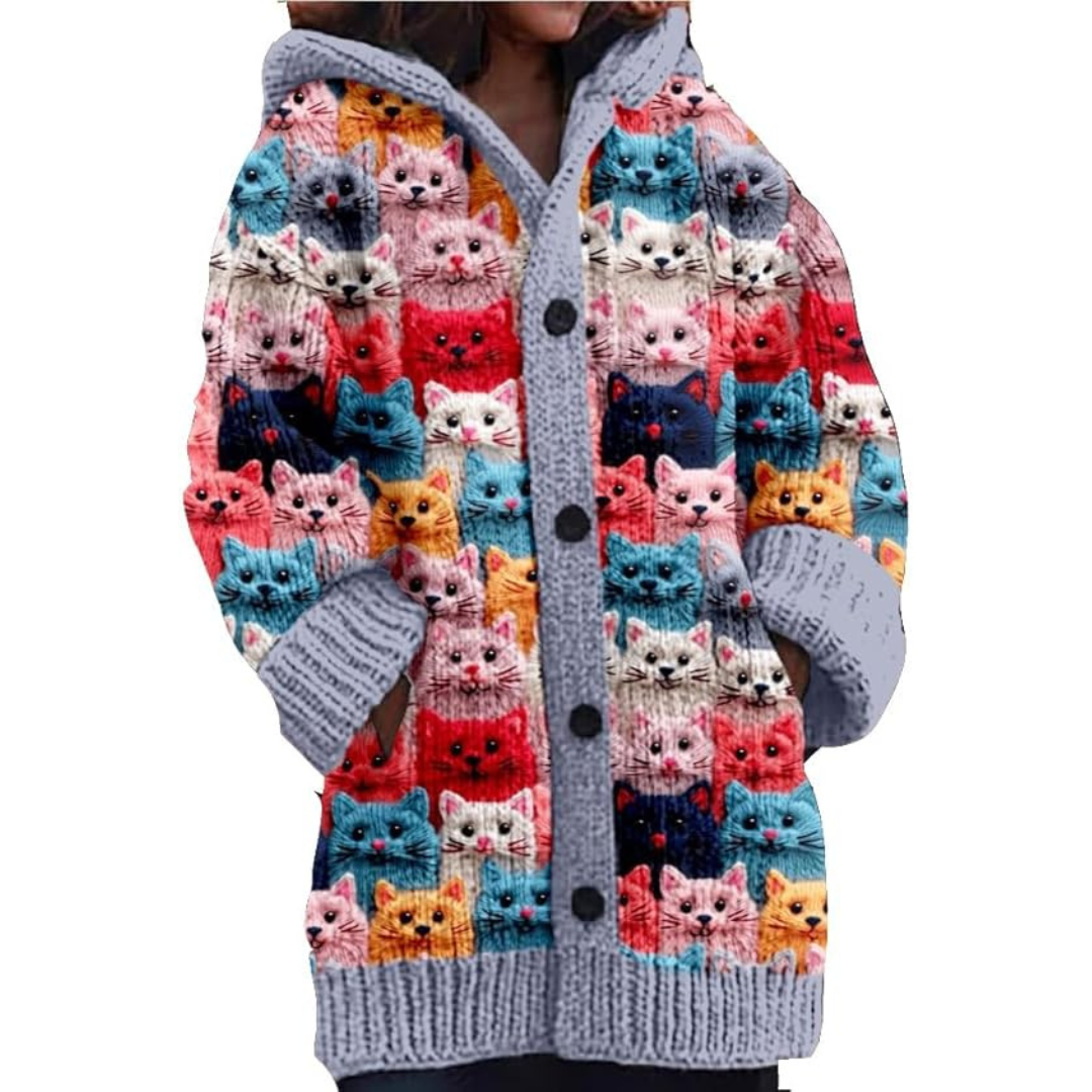 Damen Strickjacke Mit Kapuze | Katzenprint