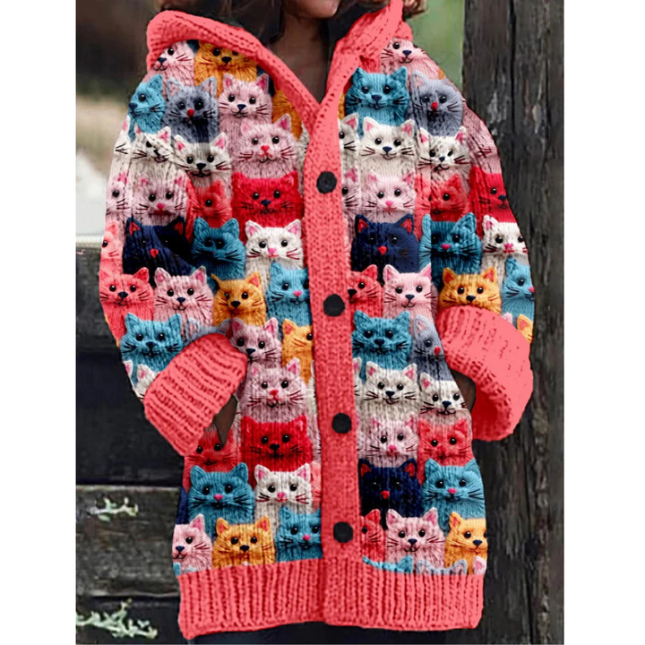 Damen Strickjacke Mit Kapuze | Katzenprint