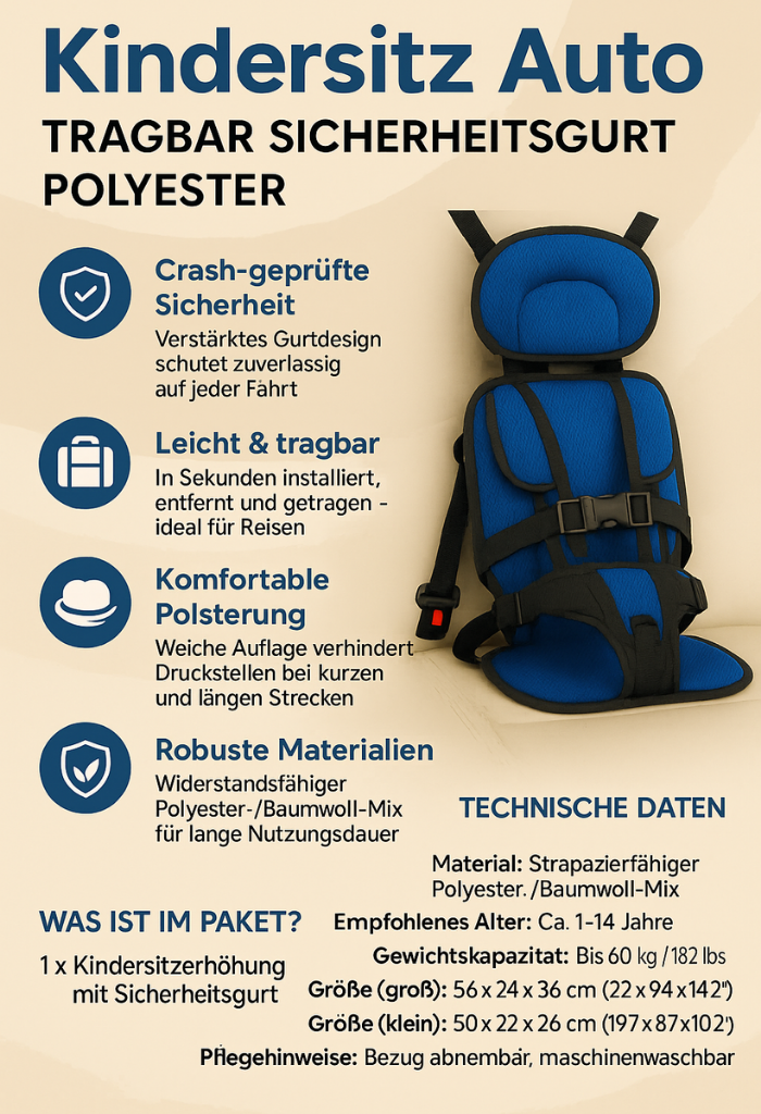 Child Travel Booster Seat Portable Safety Support for Car Journeys