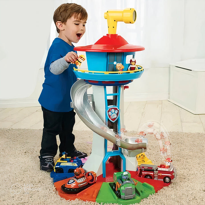 Kids Playset with Slide Tower and Toy Vehicles