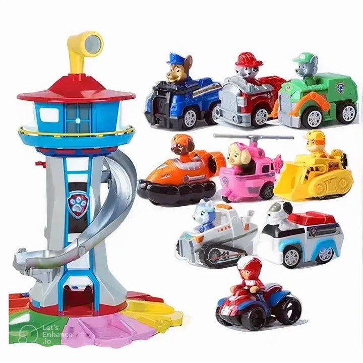 Kids Playset with Slide Tower and Toy Vehicles