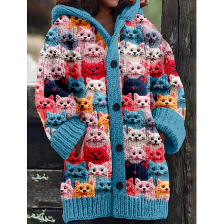 Damen Strickjacke Mit Kapuze | Katzenprint