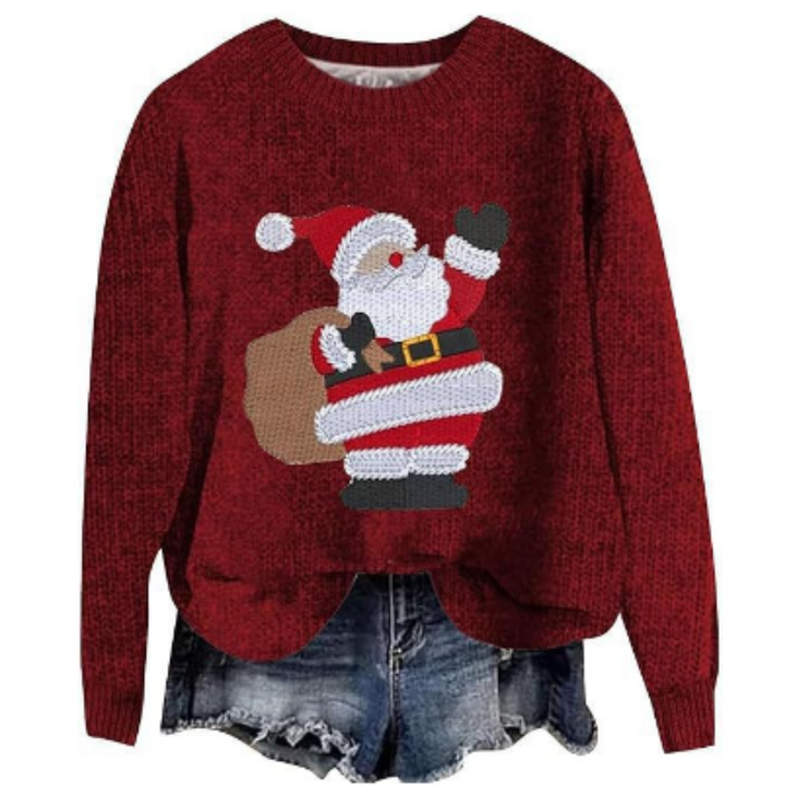 Weihnachts-Langarm-Pullover Für Damen | Rundhals