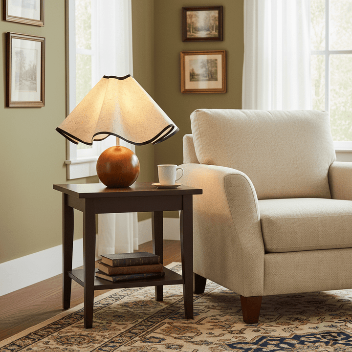 Welleninspirierte Tischlampen mit Stoffschirm